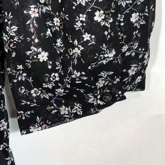 Gap Blouse Semi-Sheer Chiffon Women's Sz L Black Floral Whimsigoth Cottagecore - Picture 4 of 9